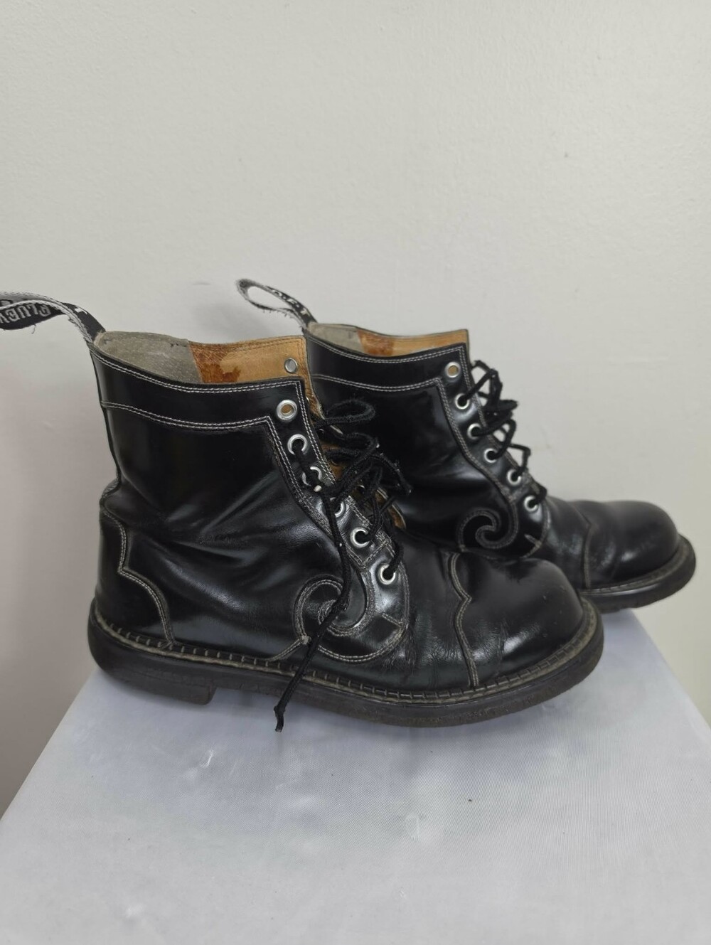 John Fluevog Black Leather Combat Boots